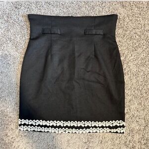 Vintage Elegant Black Skirt with White bow Trim